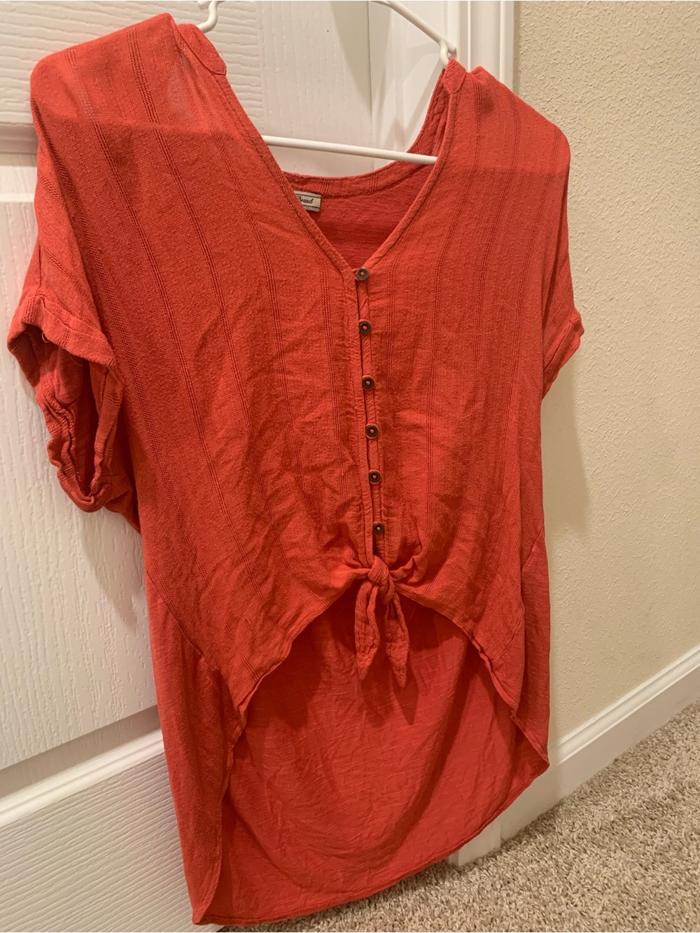 Lucky Brand Rust Short-Sleeve Tie-Front Button V-Neck Tunic